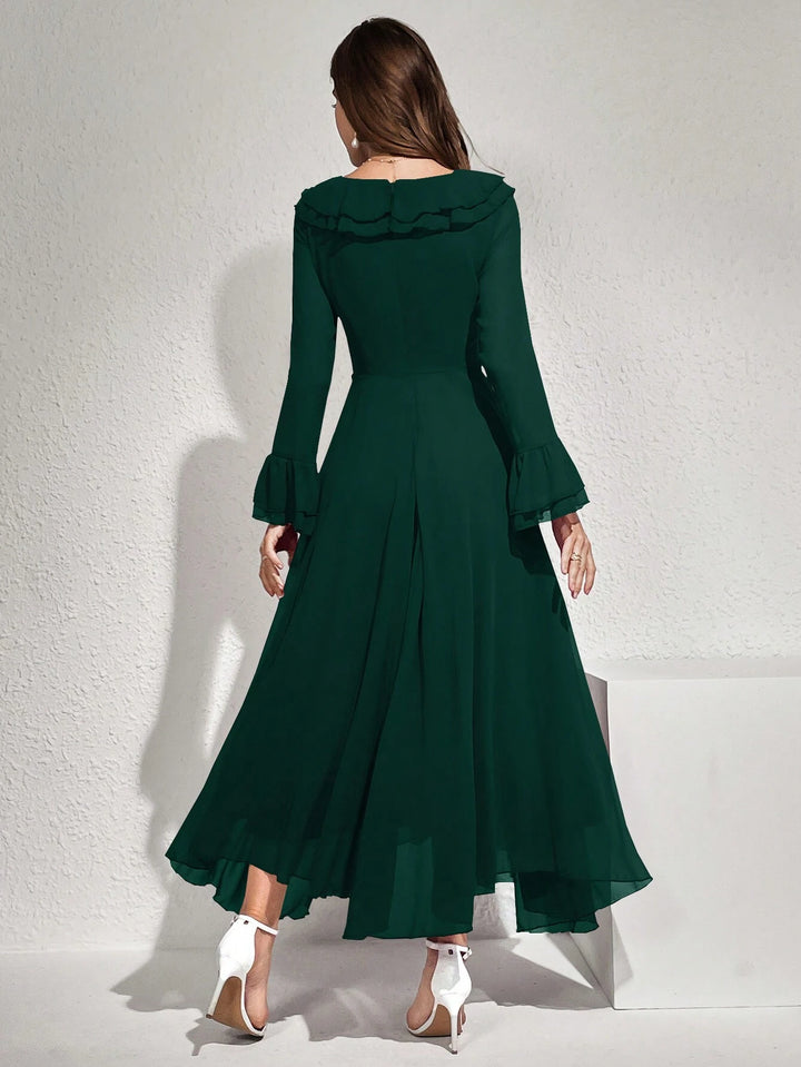 Long Sleeve Ruffle A-Line Maxi - Miraal Vogue