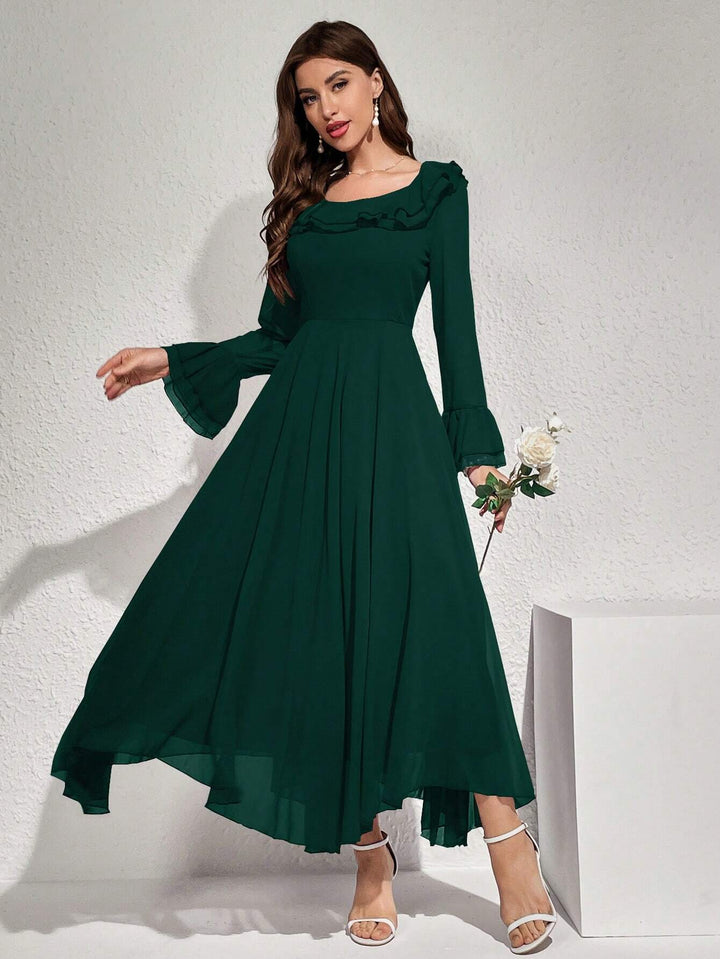 Long Sleeve Ruffle A-Line Maxi - Miraal Vogue
