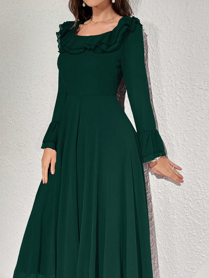 Long Sleeve Ruffle A-Line Maxi - Miraal Vogue