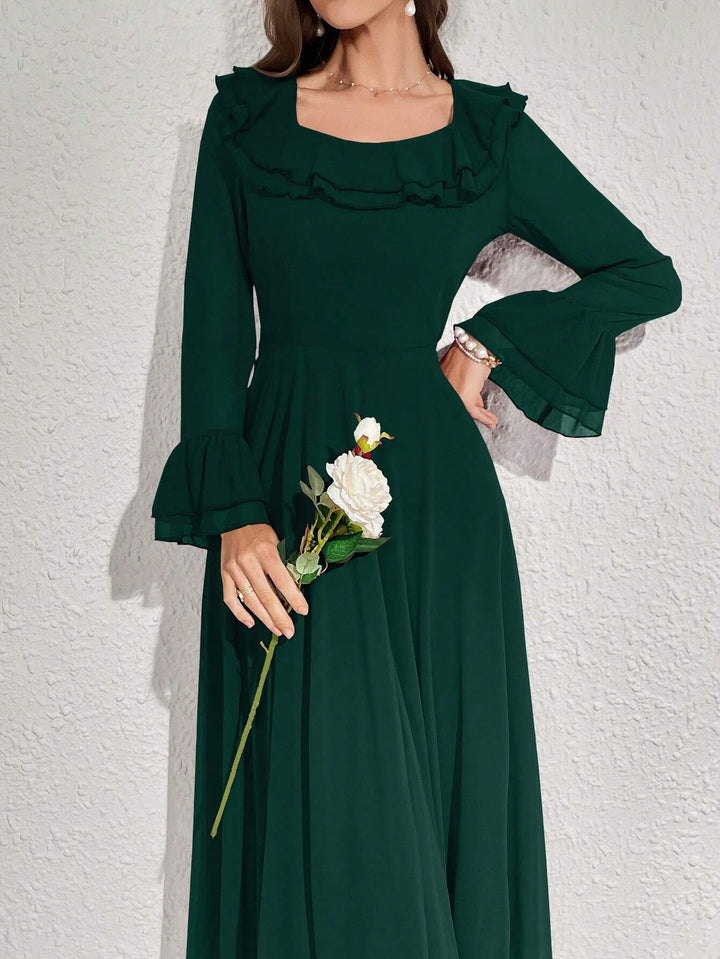 Long Sleeve Ruffle A-Line Maxi - Miraal Vogue