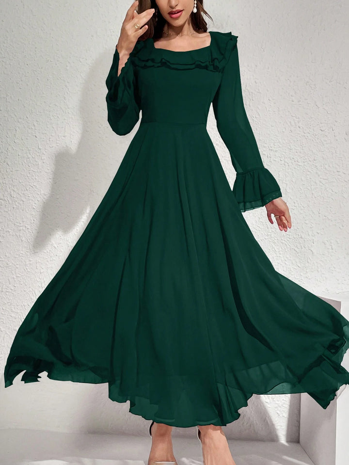 Long Sleeve Ruffle A-Line Maxi - Miraal Vogue