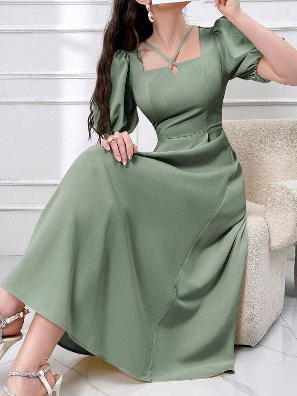 Short Sleeve Hollow Simple Casual Arabic Style Dress - Miraal Vogue
