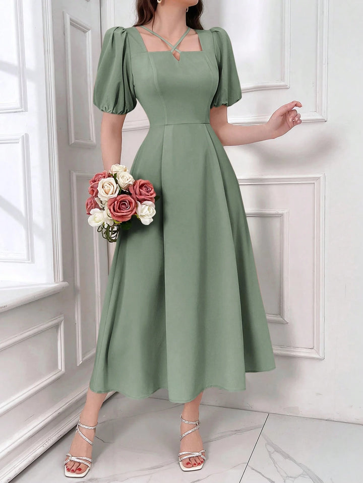 Short Sleeve Hollow Simple Casual Arabic Style Dress - Miraal Vogue