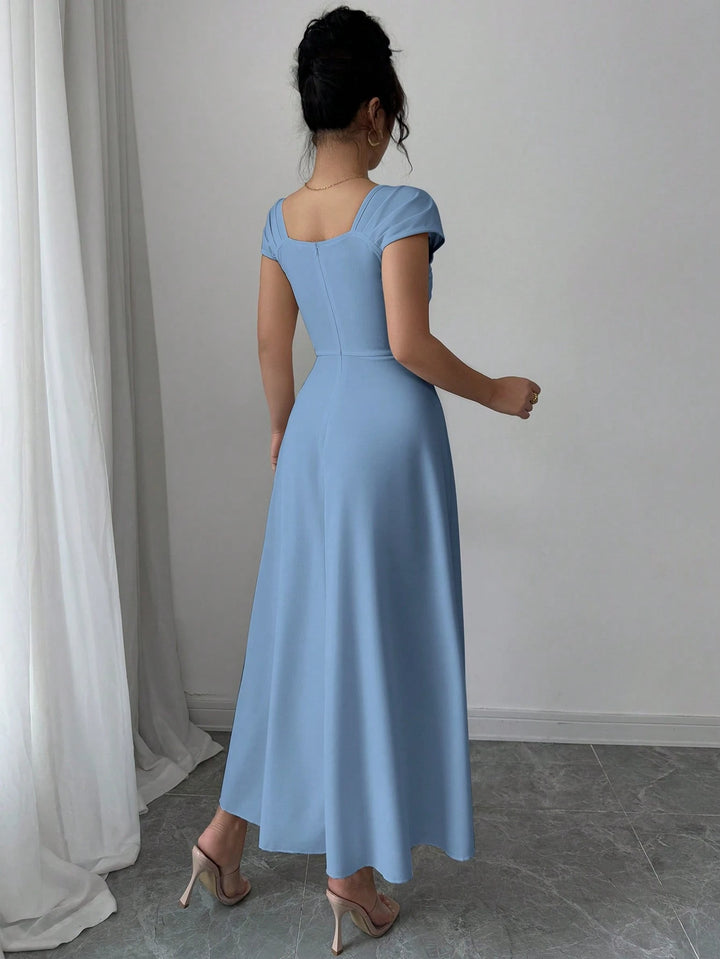 Square Neck Raglan Sleeve Criss-Cross Bust Elegant Maxi - Miraal Vogue
