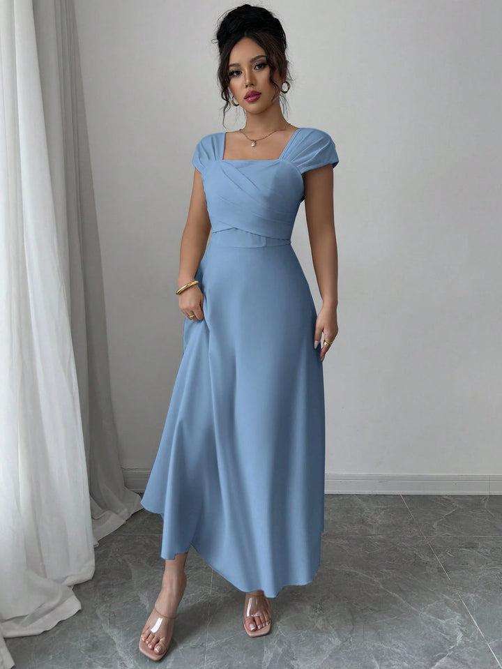 Square Neck Raglan Sleeve Criss-Cross Bust Elegant Maxi - Miraal Vogue