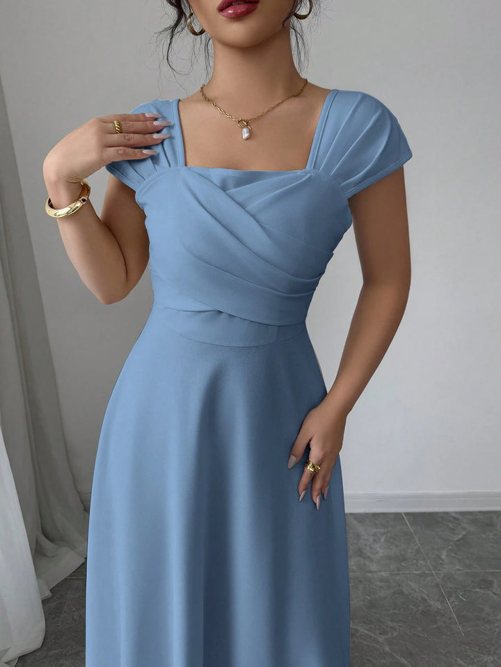Square Neck Raglan Sleeve Criss-Cross Bust Elegant Maxi - Miraal Vogue