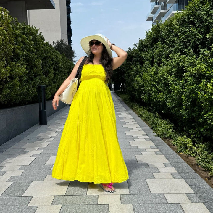 Blazing Yellow Cambric Dress - Miraal Vogue