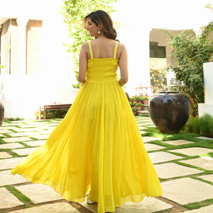 Blazing Yellow Cambric Dress - Miraal Vogue