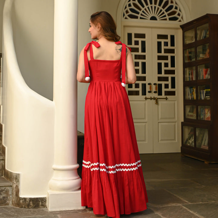 Hot Red Cambric Dress - Miraal Vogue