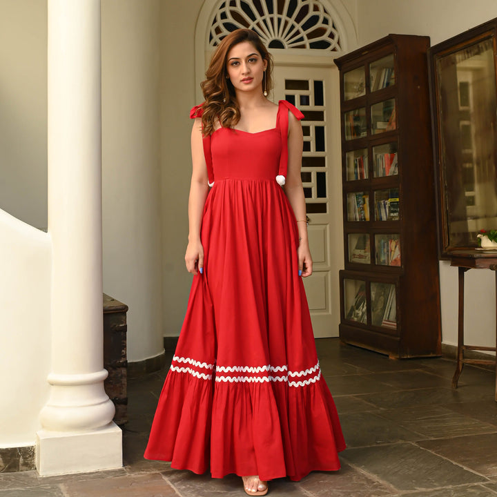 Hot Red Cambric Dress - Miraal Vogue