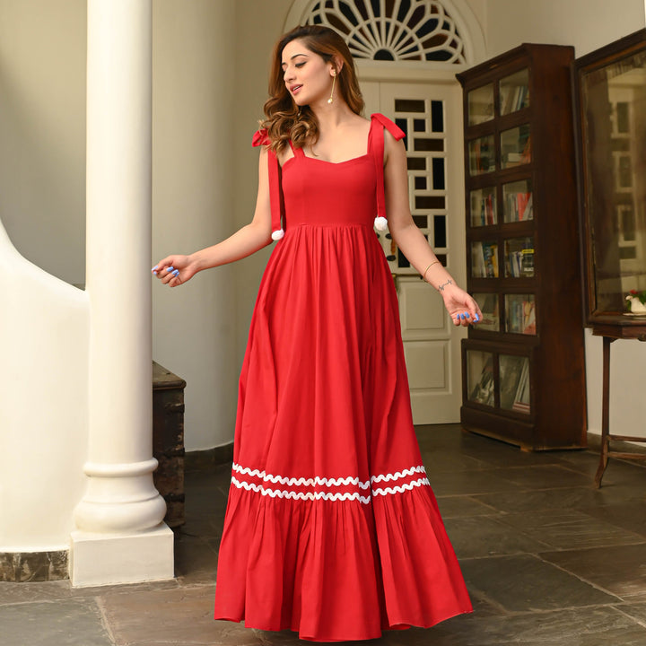 Hot Red Cambric Dress - Miraal Vogue