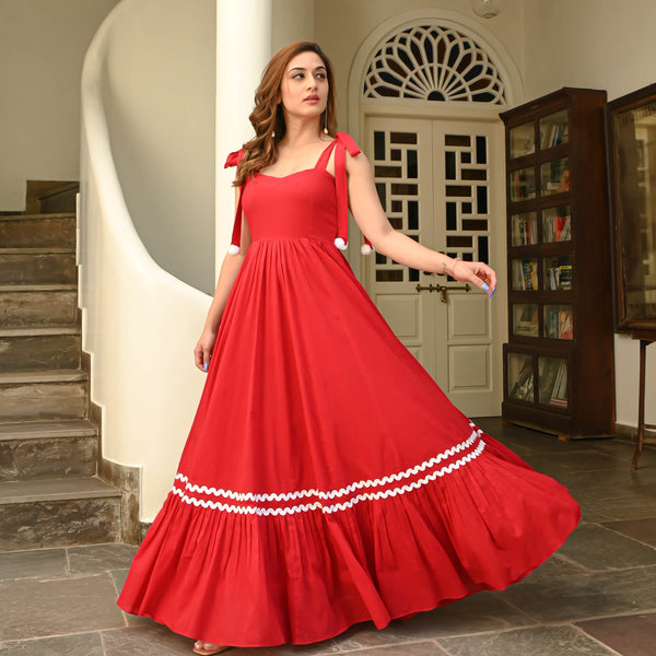 Hot Red Cambric Dress - Miraal Vogue