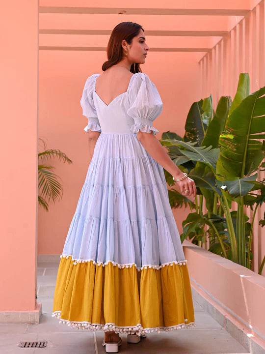 Blue Mustard Flowy Maxi – Miraal Vogue - Miraal Vogue