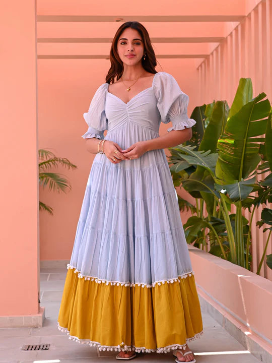 Blue Mustard Flowy Maxi – Miraal Vogue - Miraal Vogue