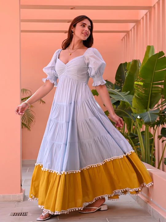 Blue Mustard Flowy Maxi – Miraal Vogue - Miraal Vogue
