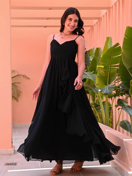 Bold Black Dress with Criss Cross Detailing