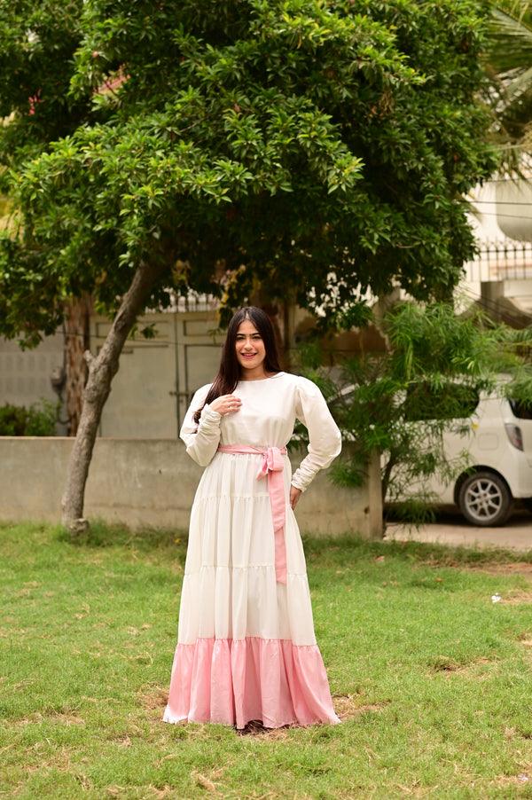 Rosy Pearl - White & Pink Maxi Dress