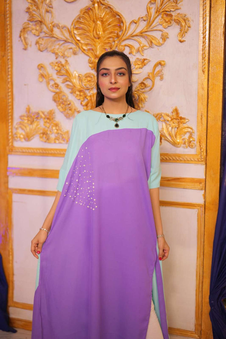 Elegant Purple & Sea Green Shrug – Flowy & Stylish Layer - Miraal Vogue