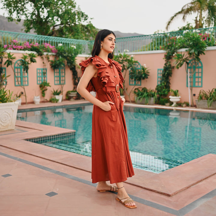 Miraal Brown Whisper cambric Dress - Miraal Vogue