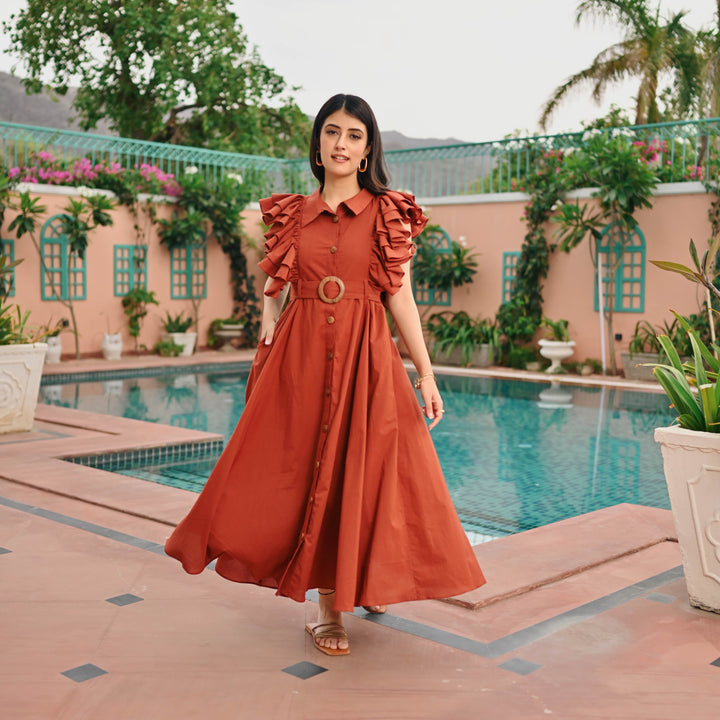 Miraal Brown Whisper cambric Dress - Miraal Vogue