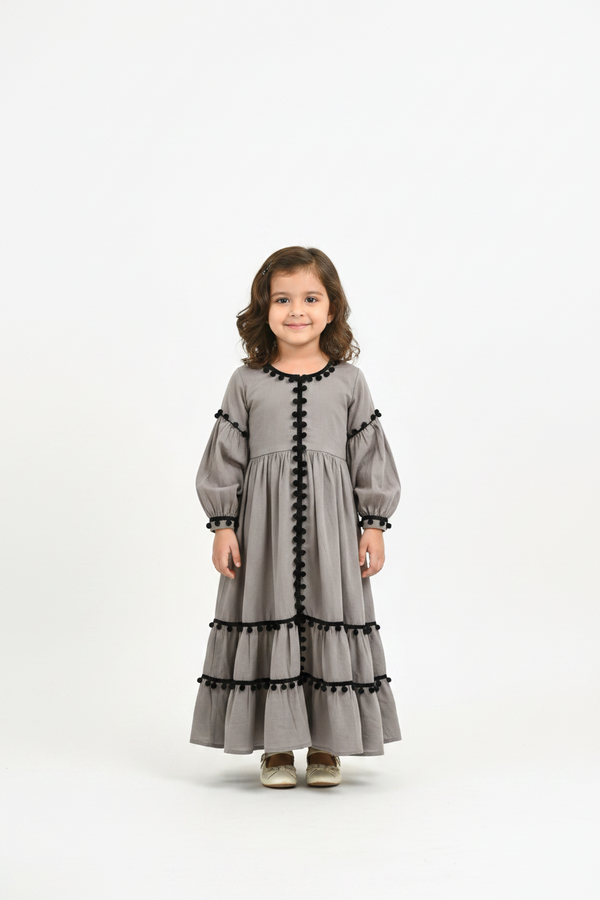 Kid Grey Black Pompom Cambric Dress