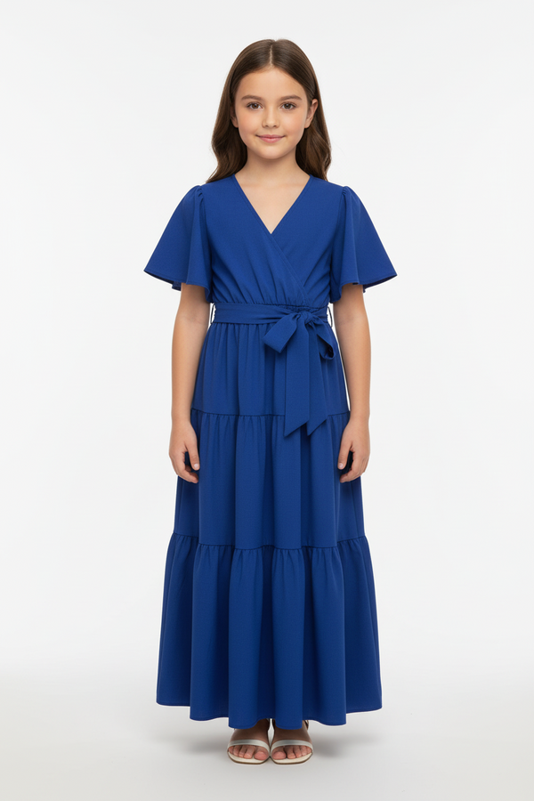 Kids Royal Charm V-Neck Cambric Lawn Tiered Maxi
